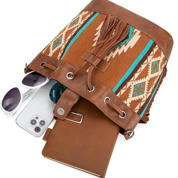NEW! Wrangler Hobo Bags for Women Designer Aztec Bucket Purses Western Tapestry - Picture 3 of 6